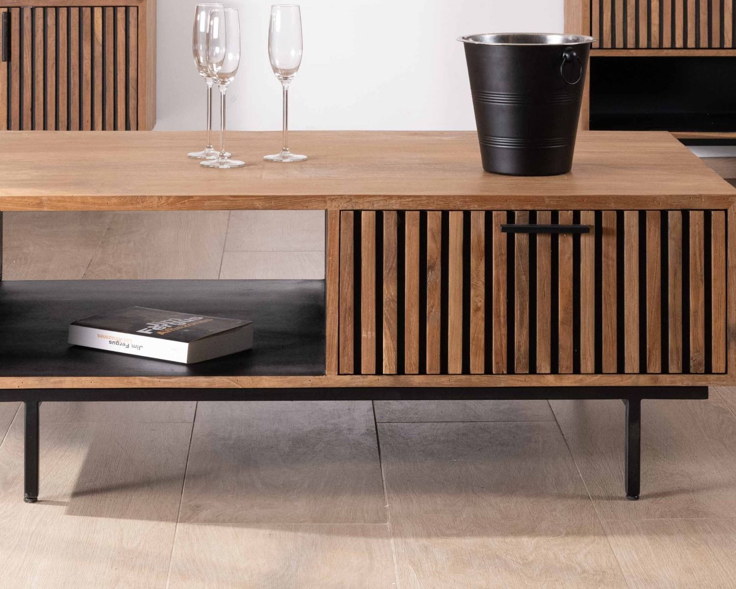 Mesa de salón de 120 cm de teca reciclada «Opland», estilo retro
