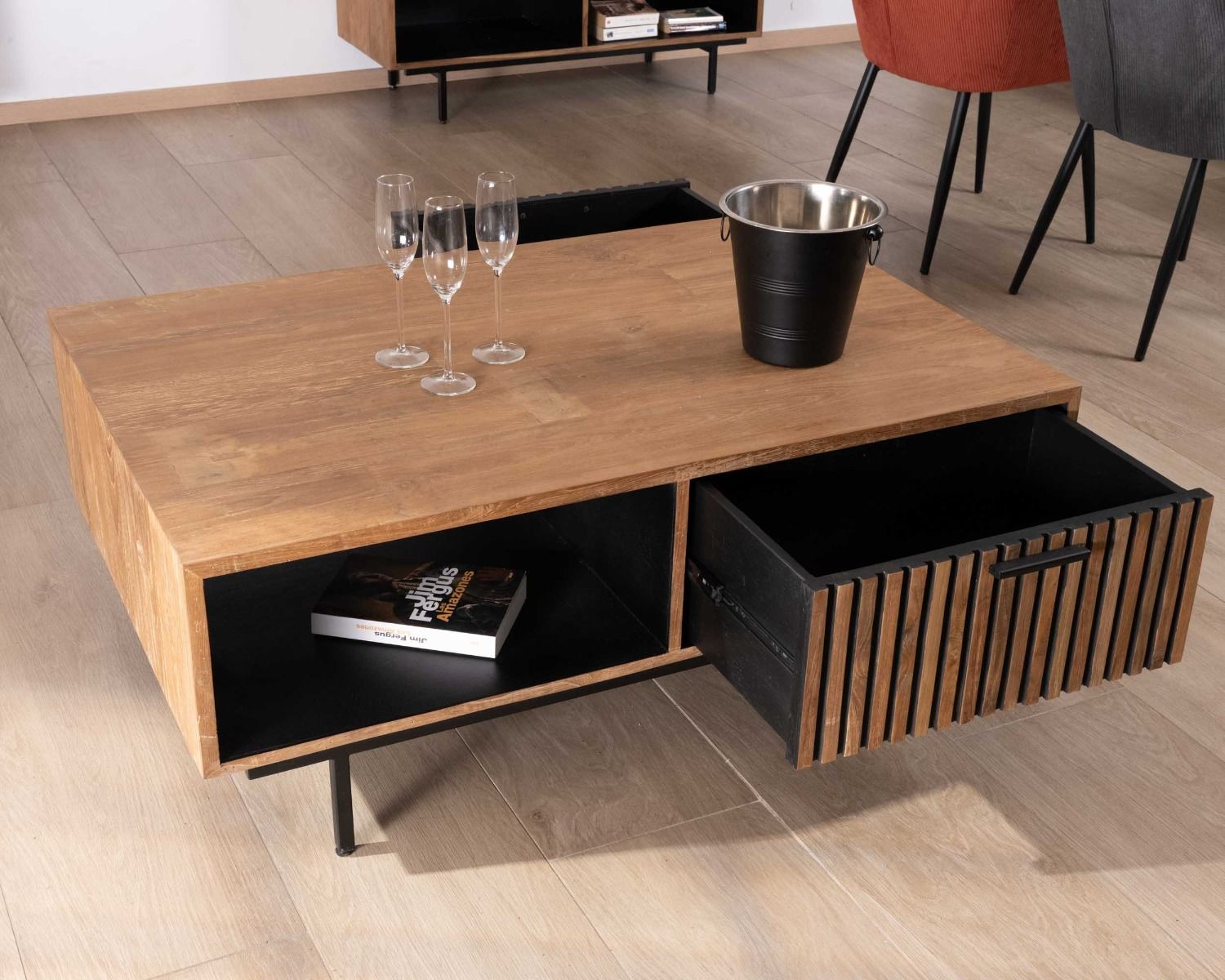 Mesa de salón de 120 cm de teca reciclada «Opland», estilo retro