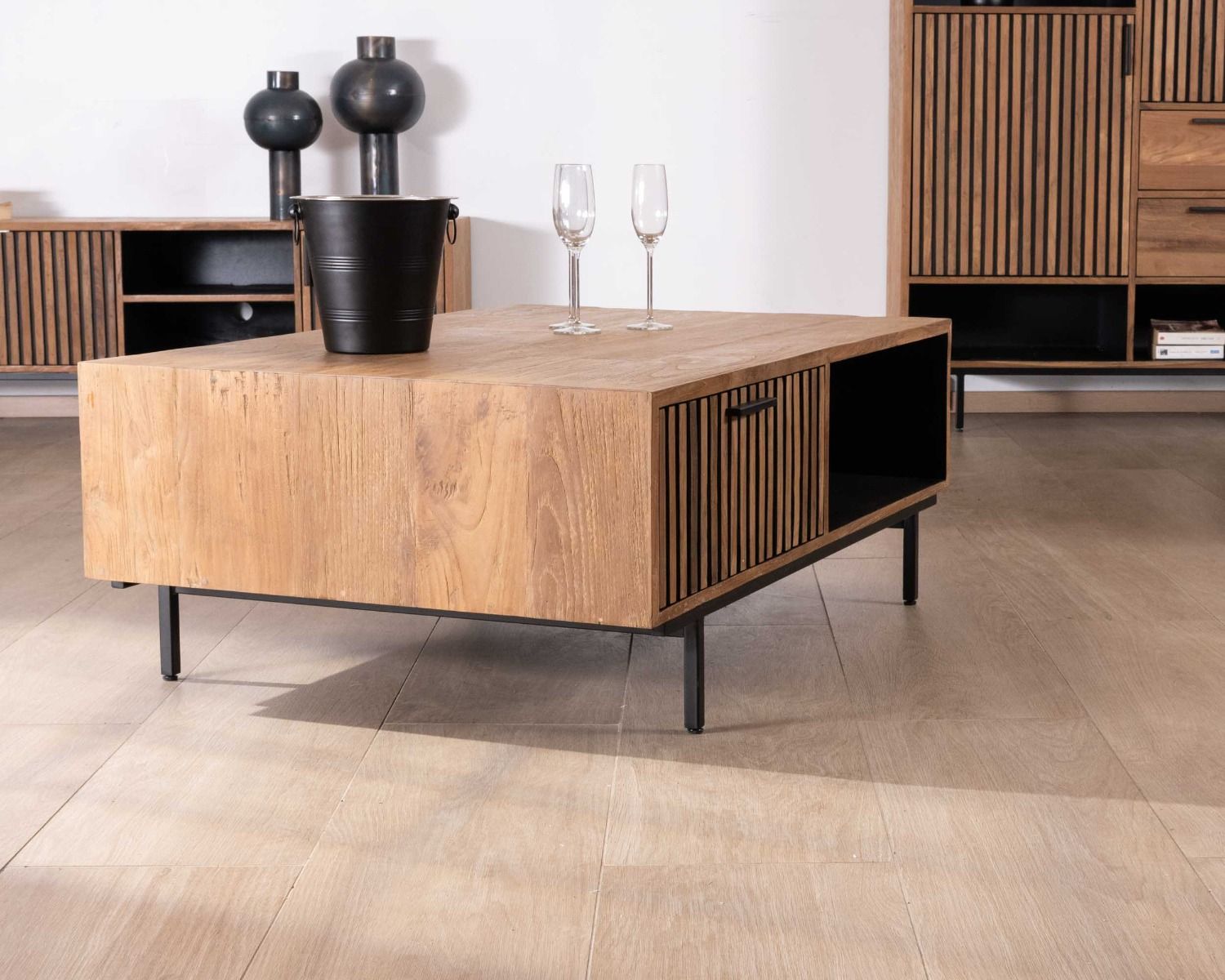 Mesa de salón de 120 cm de teca reciclada «Opland», estilo retro