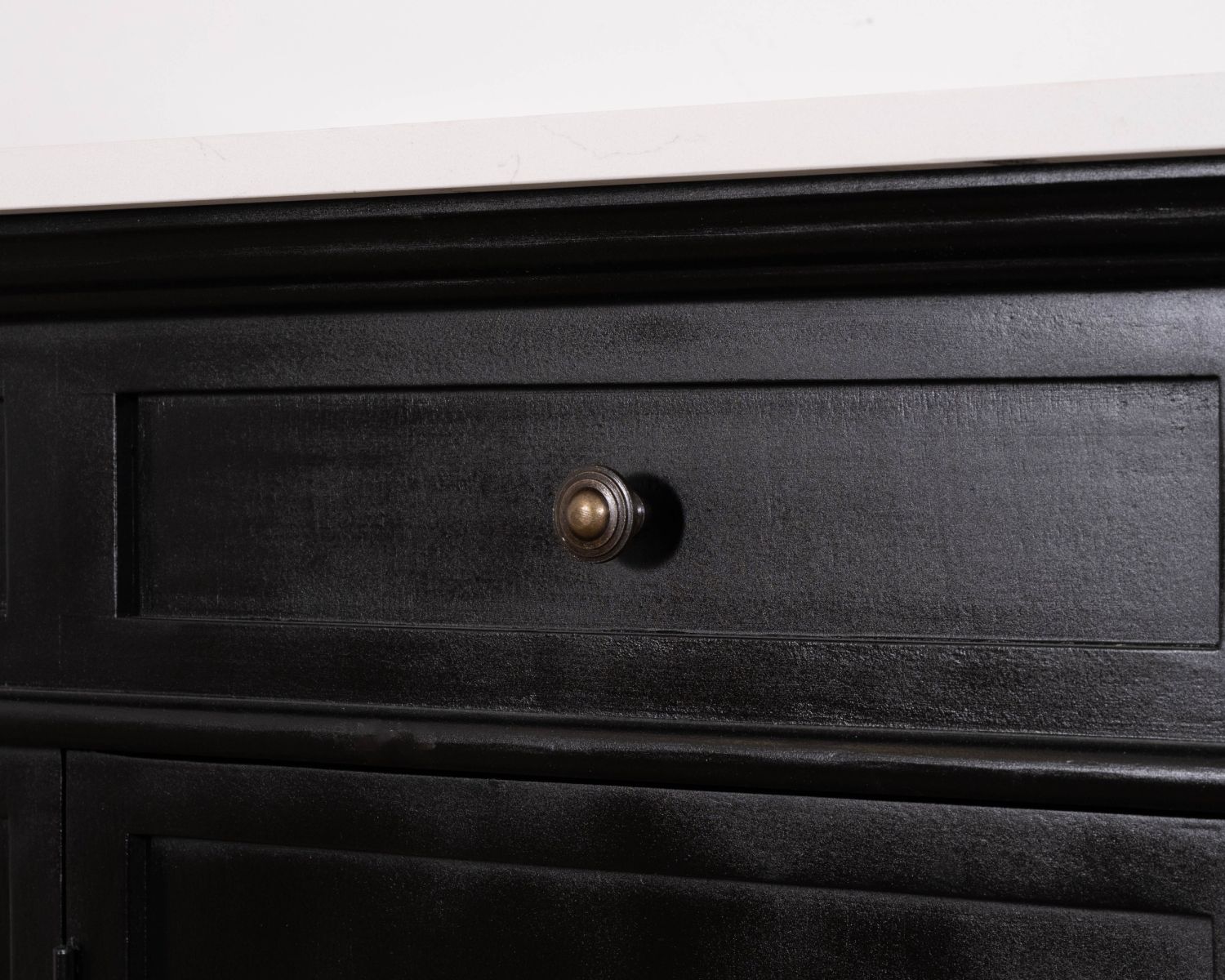 Mueble de doble lavabo con esquinas redondeadas, de madera negra y cuarzo blanco «Églantine»