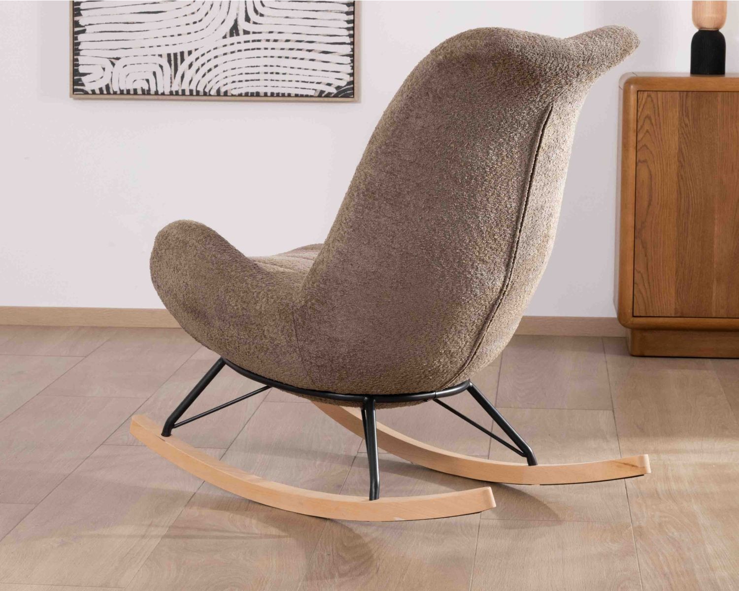 Sillón reclinable contemporáneo con tejido bouclé de color topo «Calista»