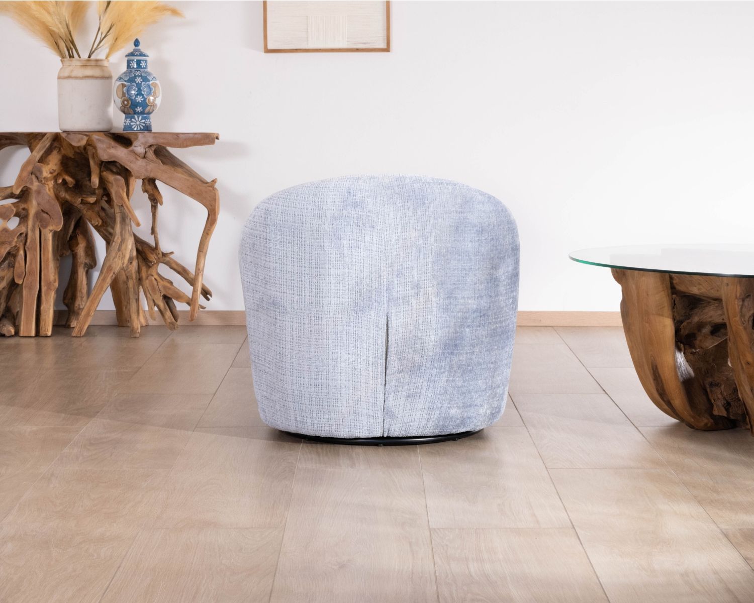 Sillón giratorio de diseño minimalista en tejido azul glaciar «Marylin»