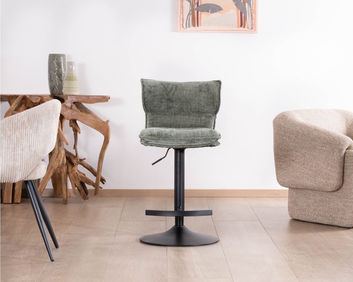 Lote de 2 tronas regulables en altura «Topley» con asiento acolchado de terciopelo verde salvia