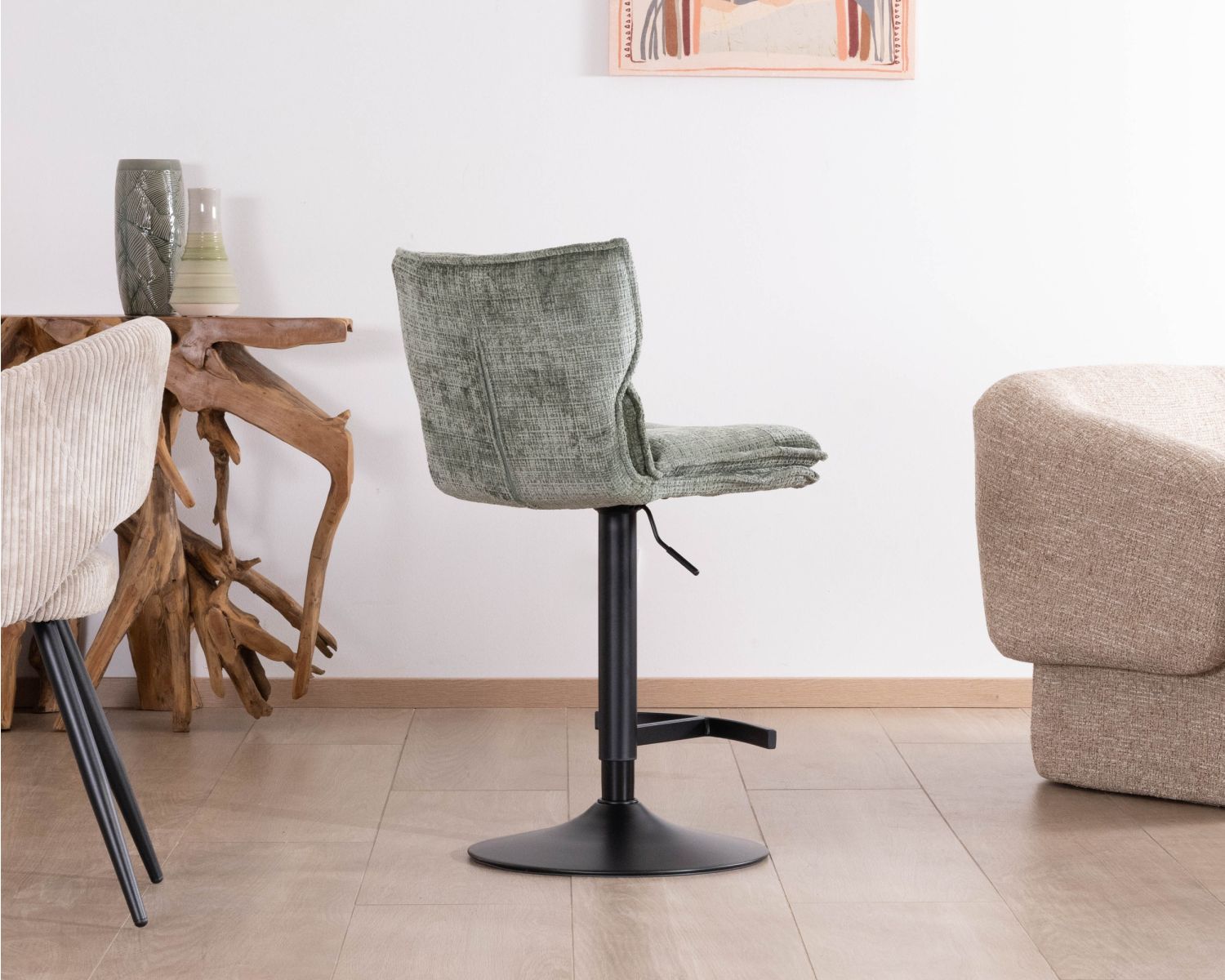 Lote de 2 tronas regulables en altura «Topley» con asiento acolchado de terciopelo verde salvia