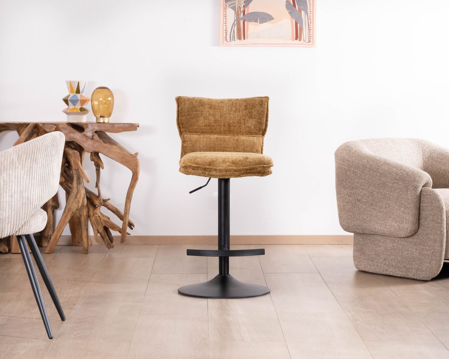 Lote de 2 tronas de tela color mostaza «Topley» con asiento regulable en altura