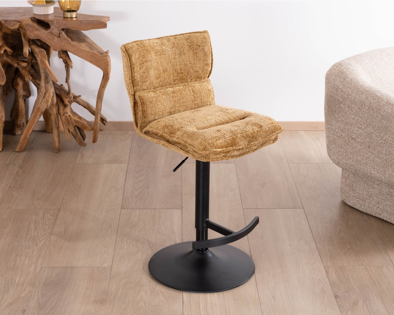 Lote de 2 tronas de tela color mostaza «Topley» con asiento regulable en altura