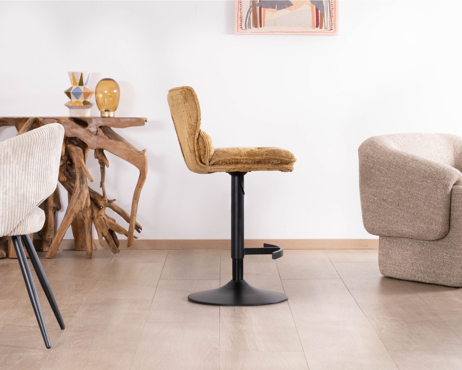Lote de 2 tronas de tela color mostaza «Topley» con asiento regulable en altura
