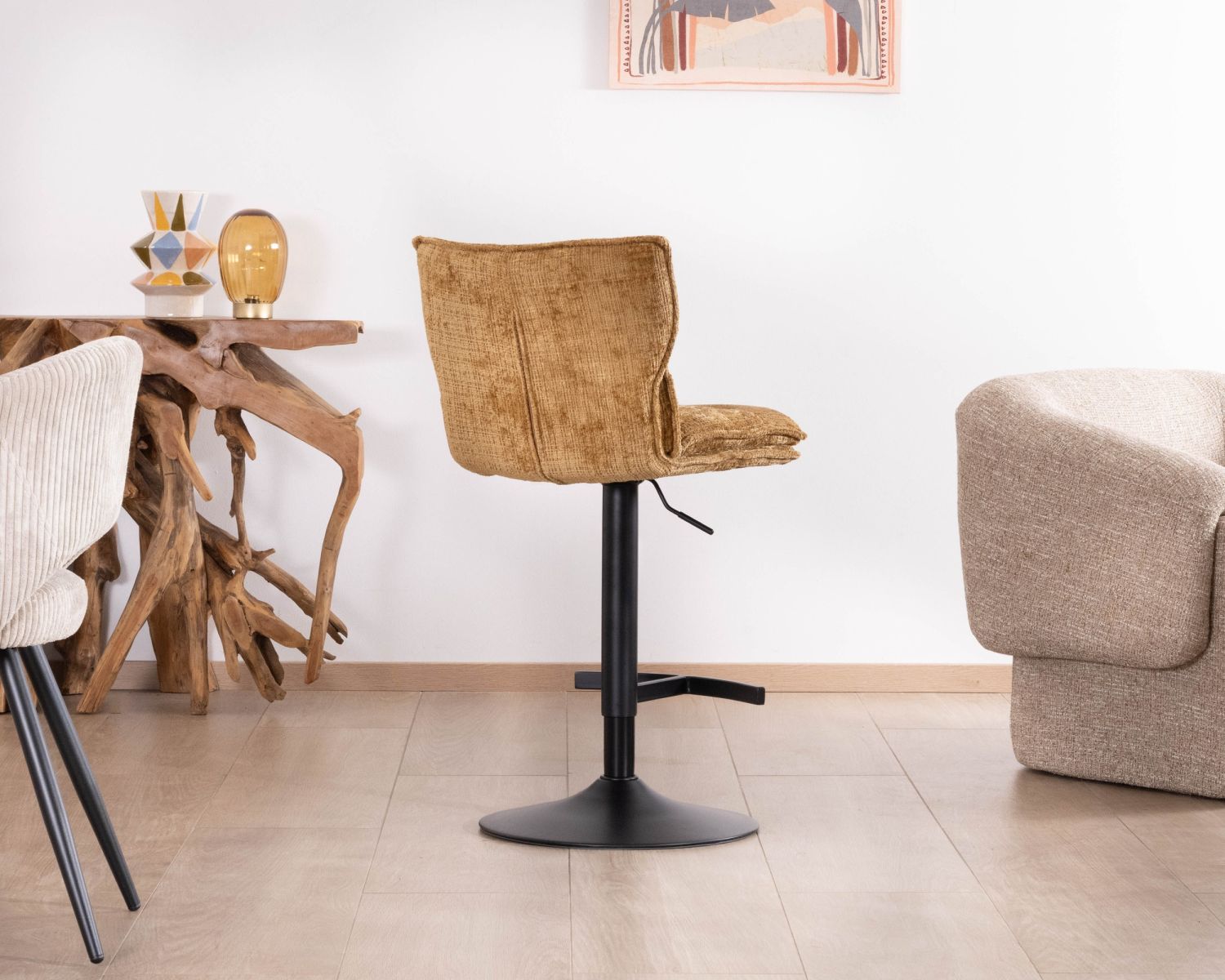 Lote de 2 tronas de tela color mostaza «Topley» con asiento regulable en altura