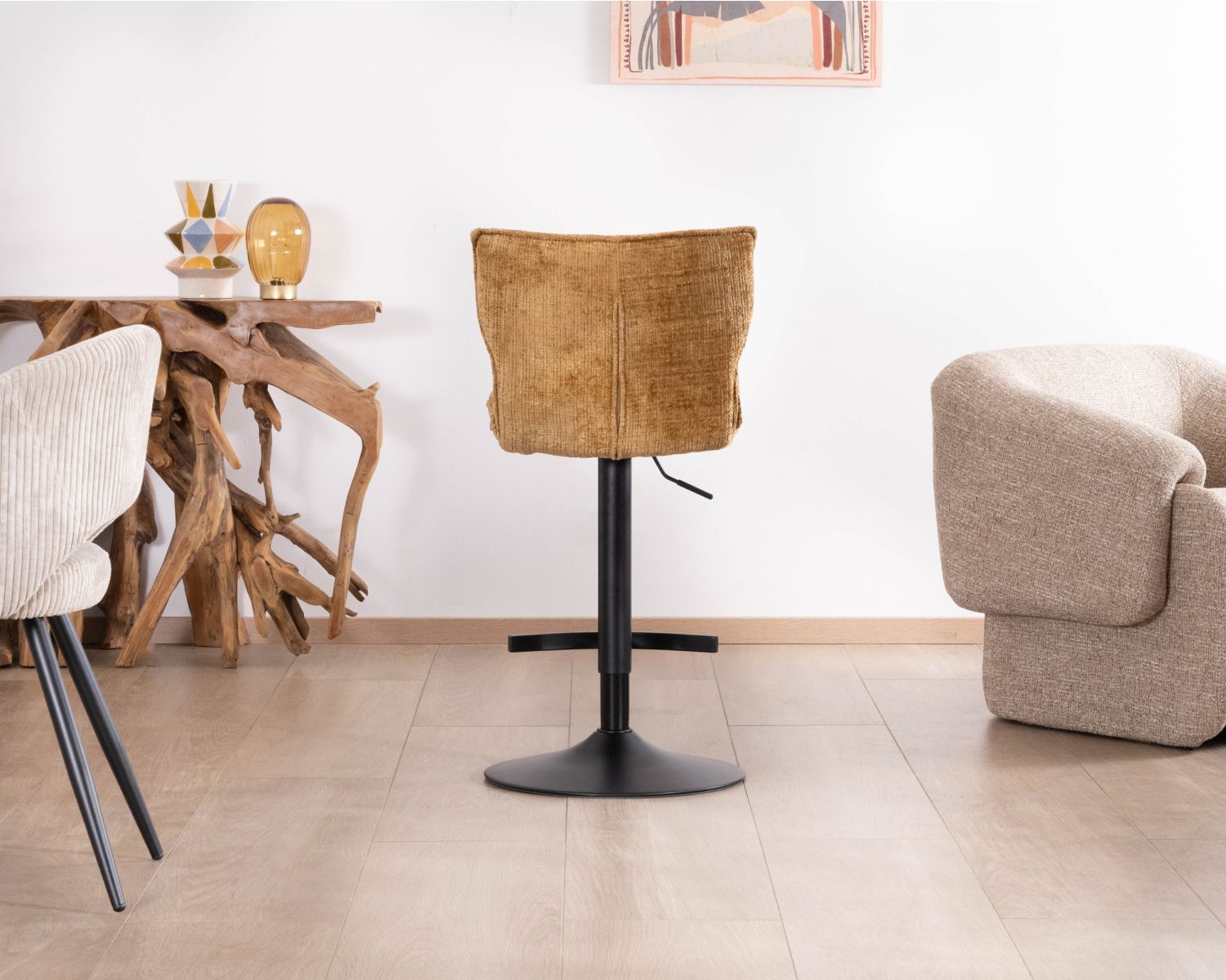 Lote de 2 tronas de tela color mostaza «Topley» con asiento regulable en altura