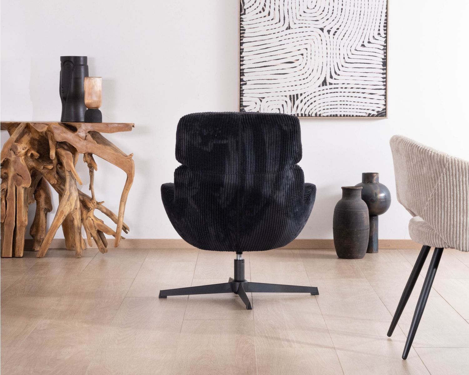 Sillón relax giratorio de 360° en terciopelo acanalado negro «Bissett»