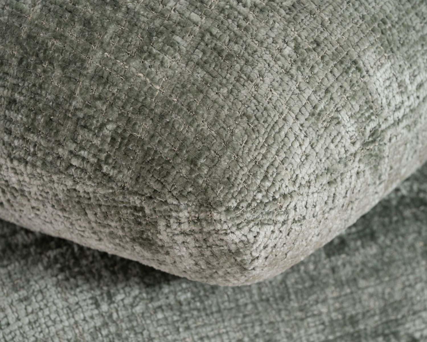 Puf giratorio de estilo zen y contemporáneo, confeccionado en tejido de trama verde salvia «Flow»