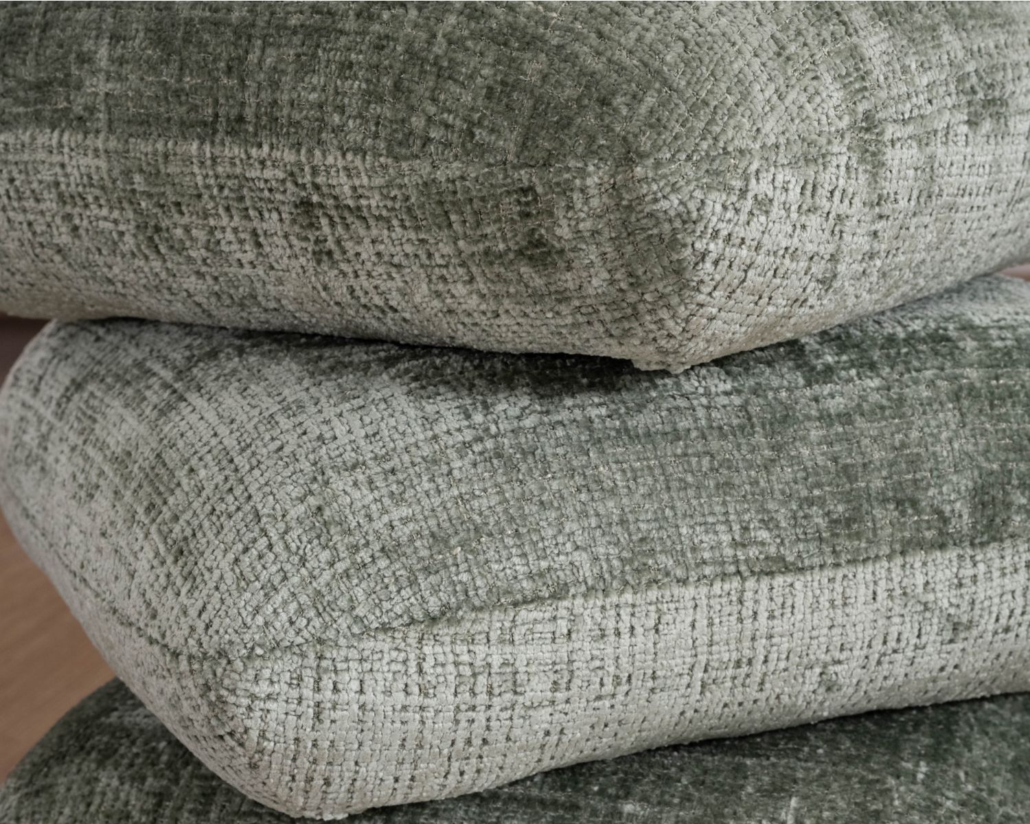 Puf giratorio de estilo zen y contemporáneo, confeccionado en tejido de trama verde salvia «Flow»