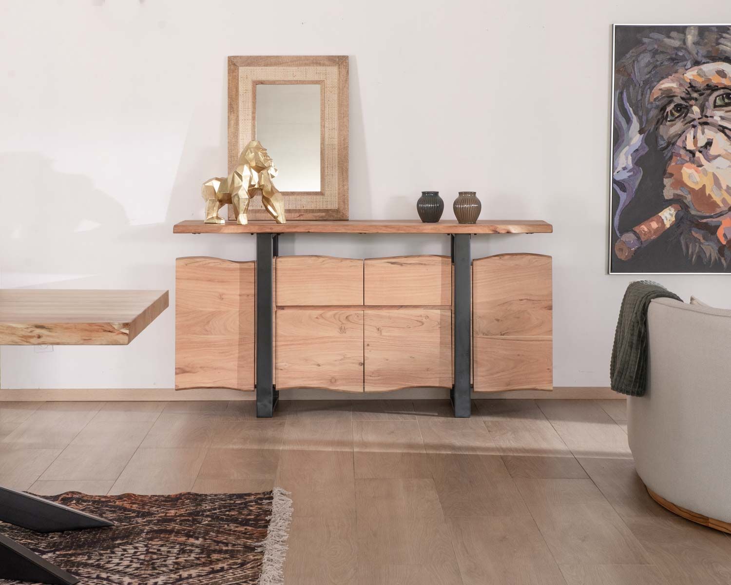 Aparador con cajones de madera maciza natural «Zen Black»