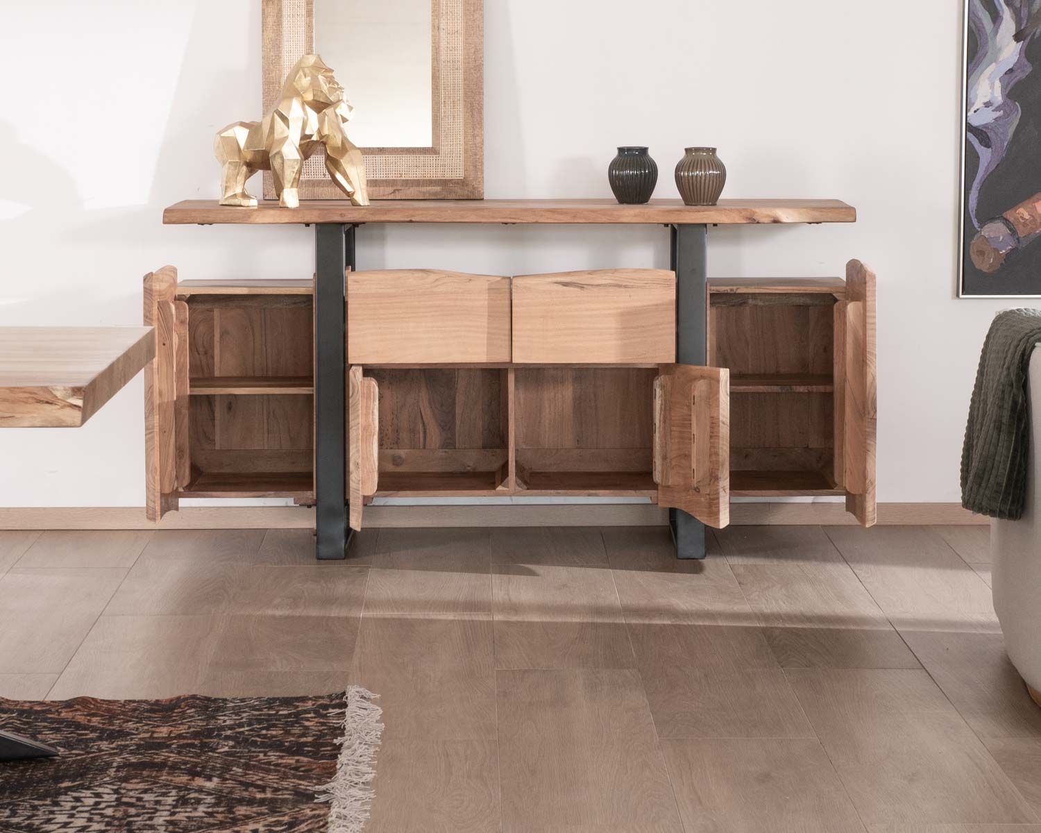 Aparador con cajones de madera maciza natural «Zen Black»