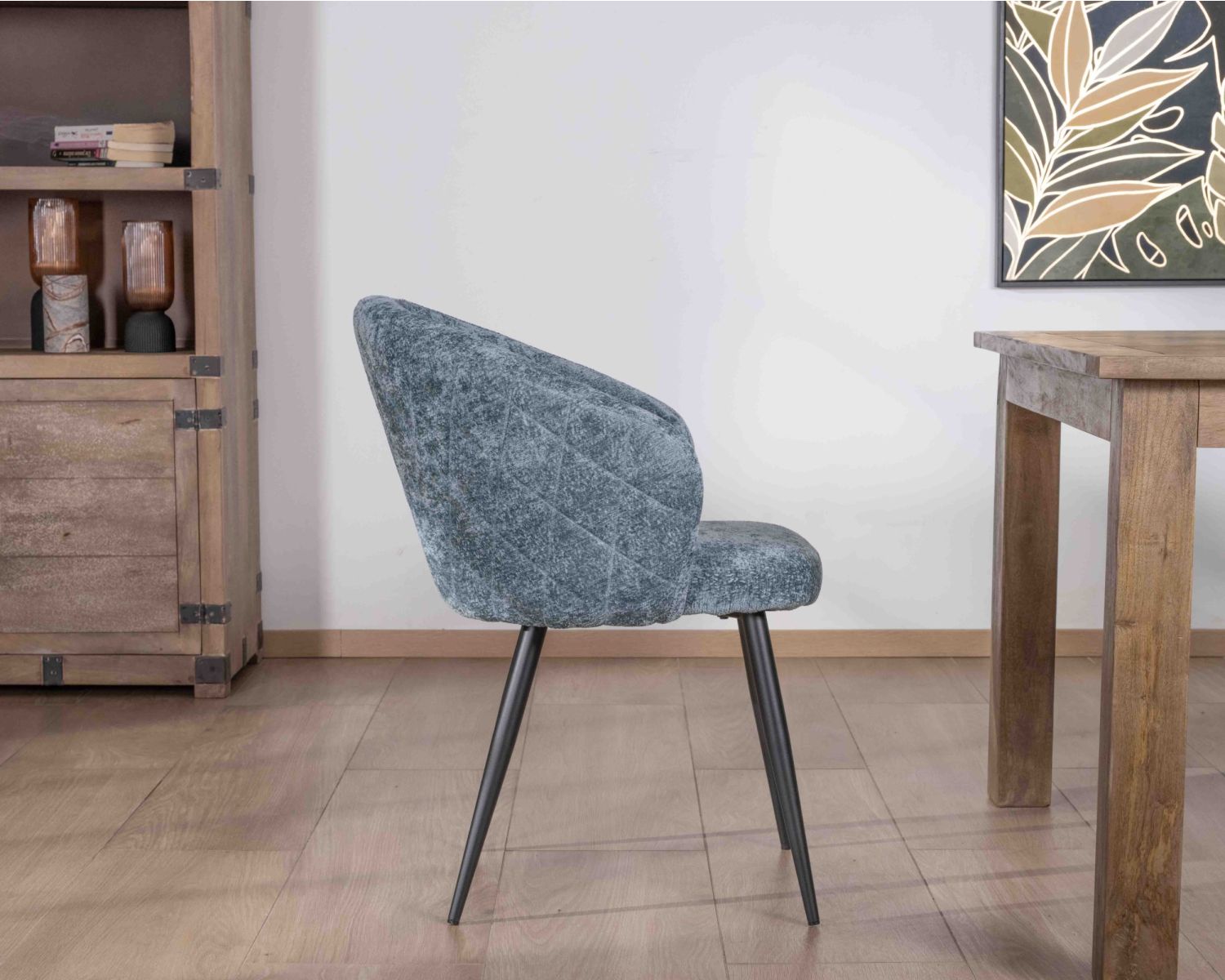 Lote de 2 sillas de comedor de diseño, con tapizado azul y patas de metal negras «Kandy»