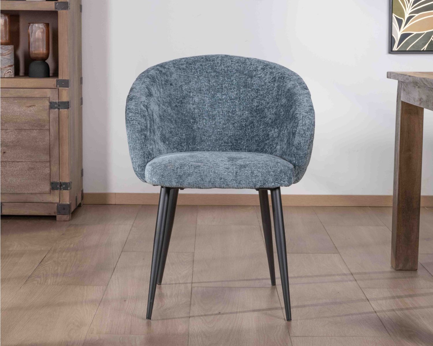 Lote de 2 sillas de comedor de diseño, con tapizado azul y patas de metal negras «Kandy»