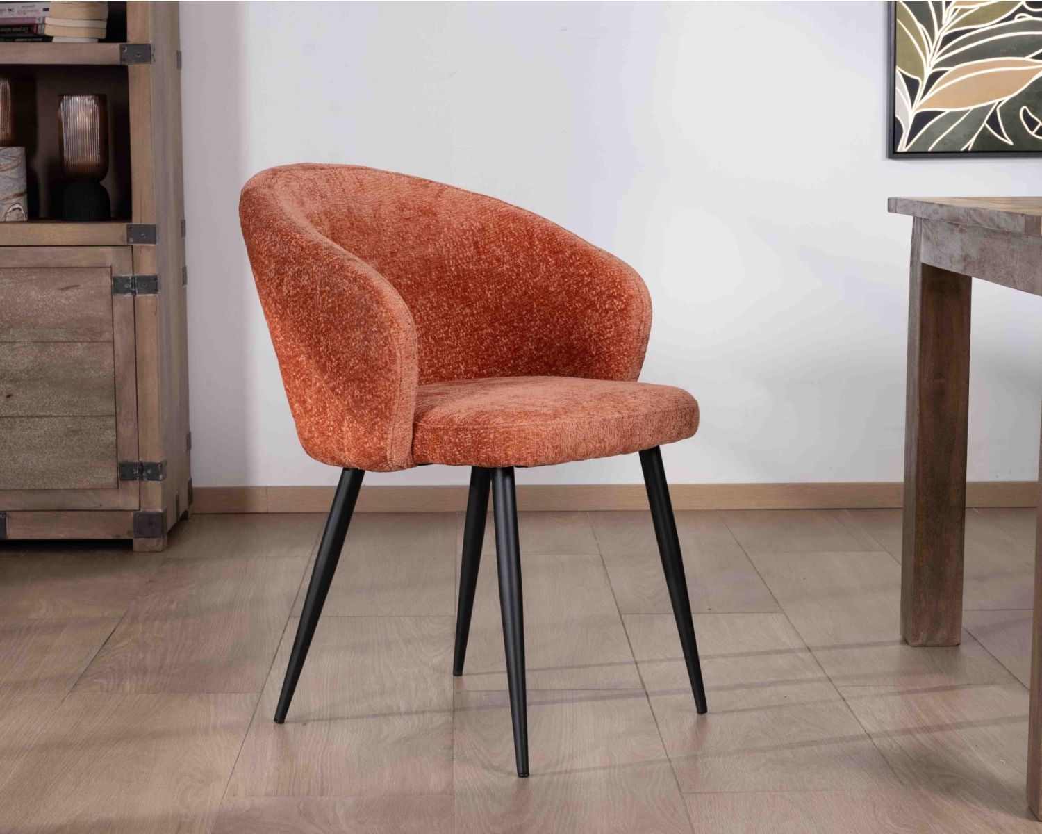 Lote de 2 sillas contemporáneas y envolventes de tela rizada color terracota «Kandy»