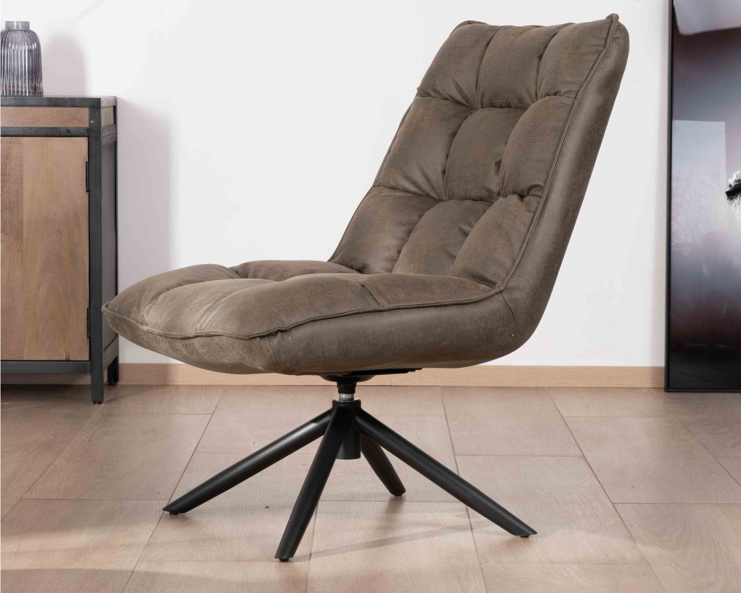 Sillón relax ultracómodo con base giratoria «Grundy» en tejido de microfibra verde caqui
