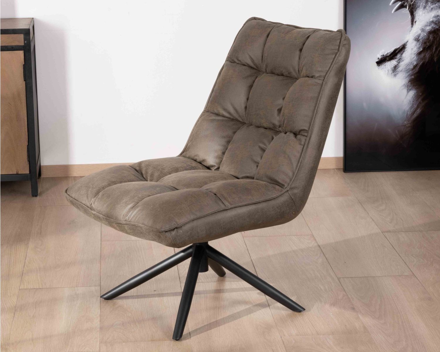 Sillón relax ultracómodo con base giratoria «Grundy» en tejido de microfibra verde caqui