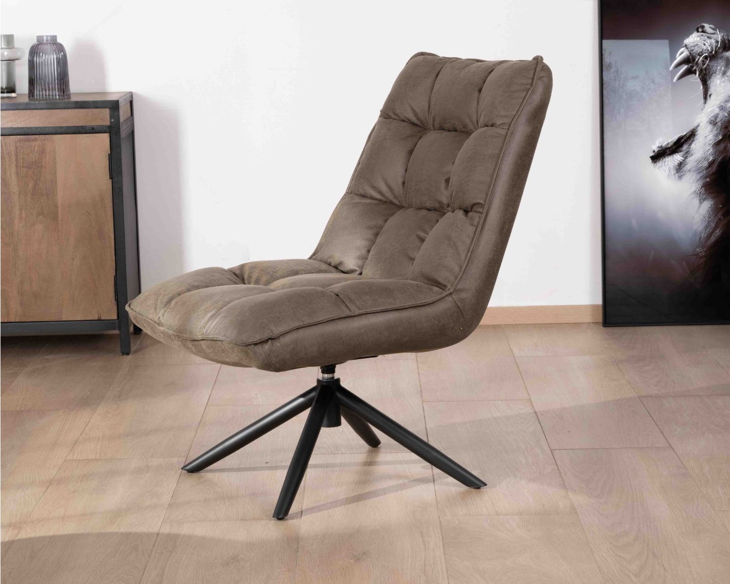 Sillón relax ultracómodo con base giratoria «Grundy» en tejido de microfibra verde caqui