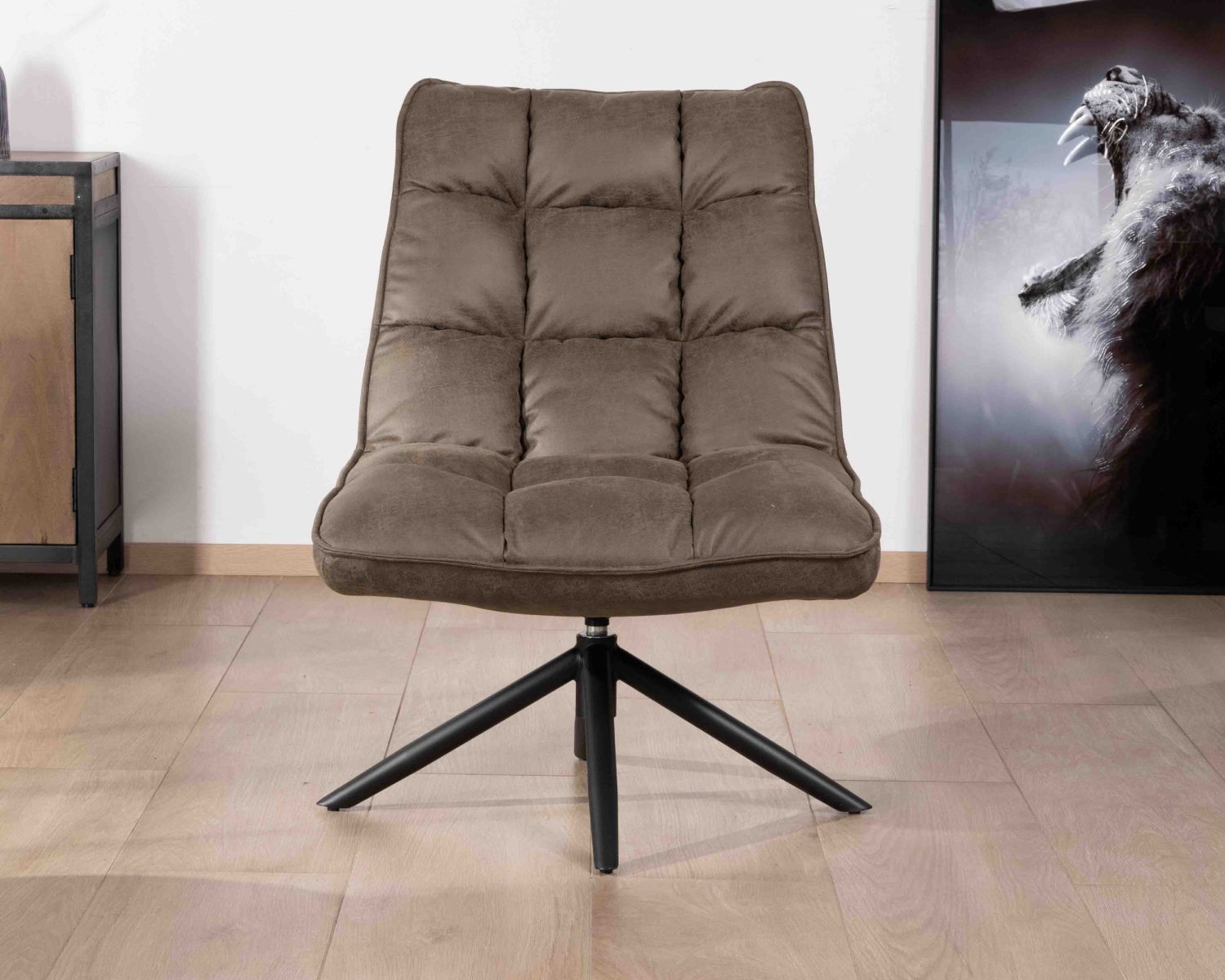 Sillón relax ultracómodo con base giratoria «Grundy» en tejido de microfibra verde caqui