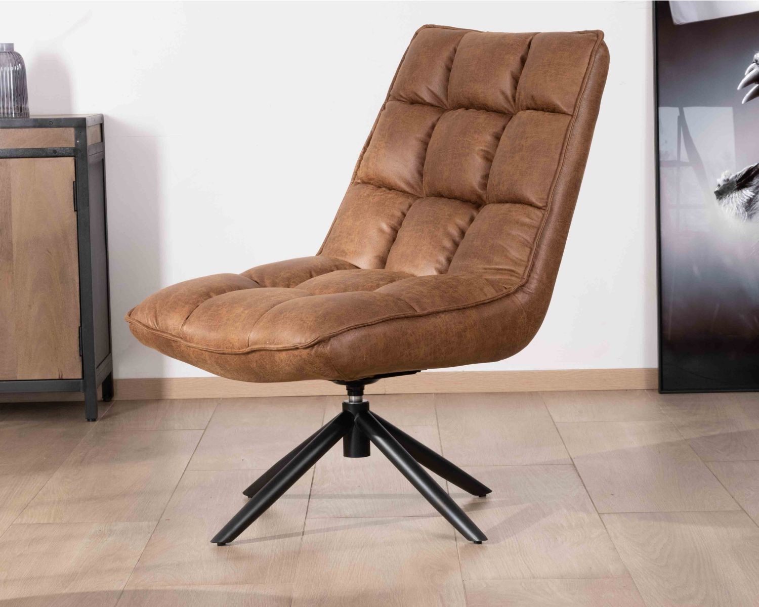 Sillón relax ultracómodo con base giratoria «Grundy» en microfibra color habano