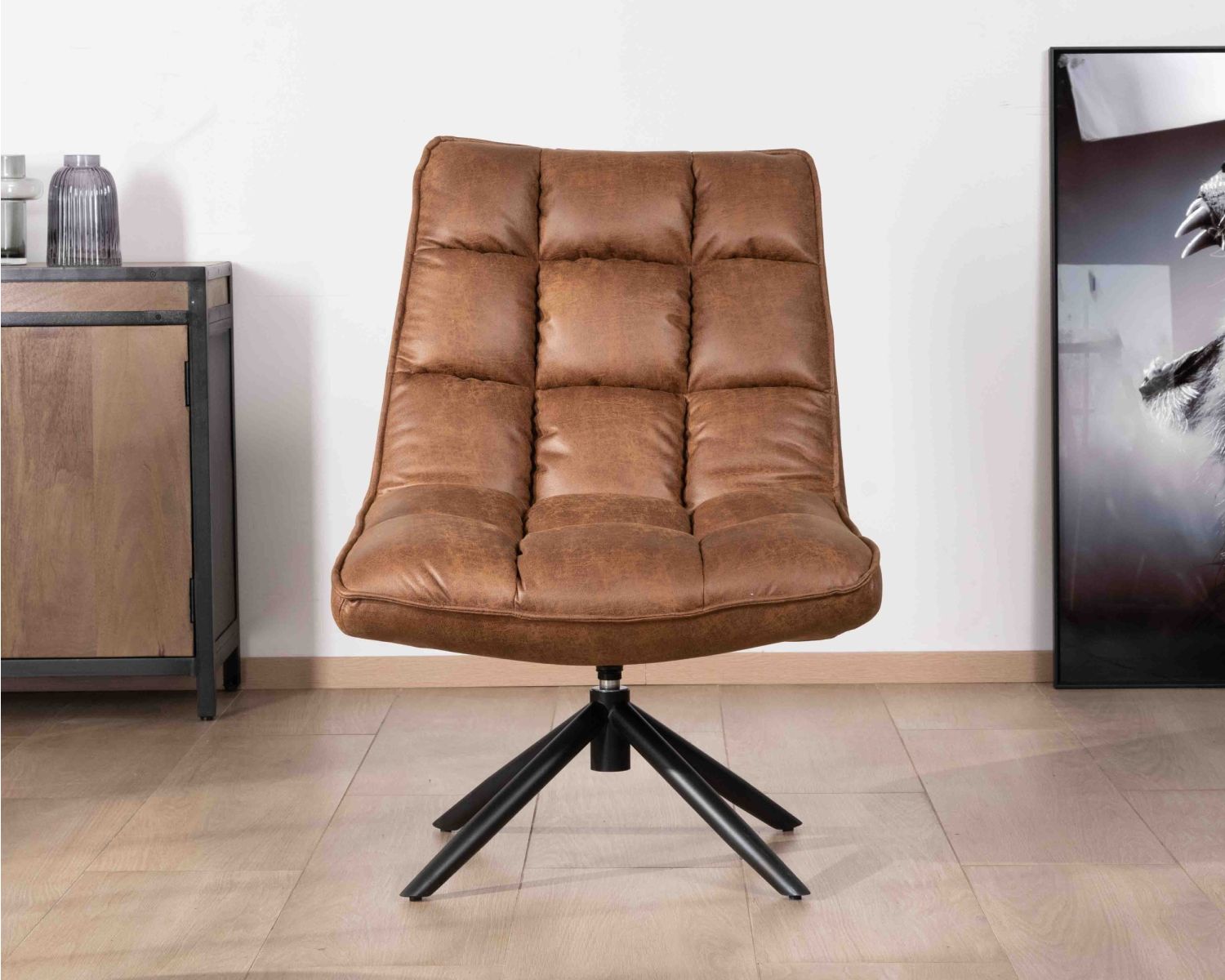 Sillón relax ultracómodo con base giratoria «Grundy» en microfibra color habano