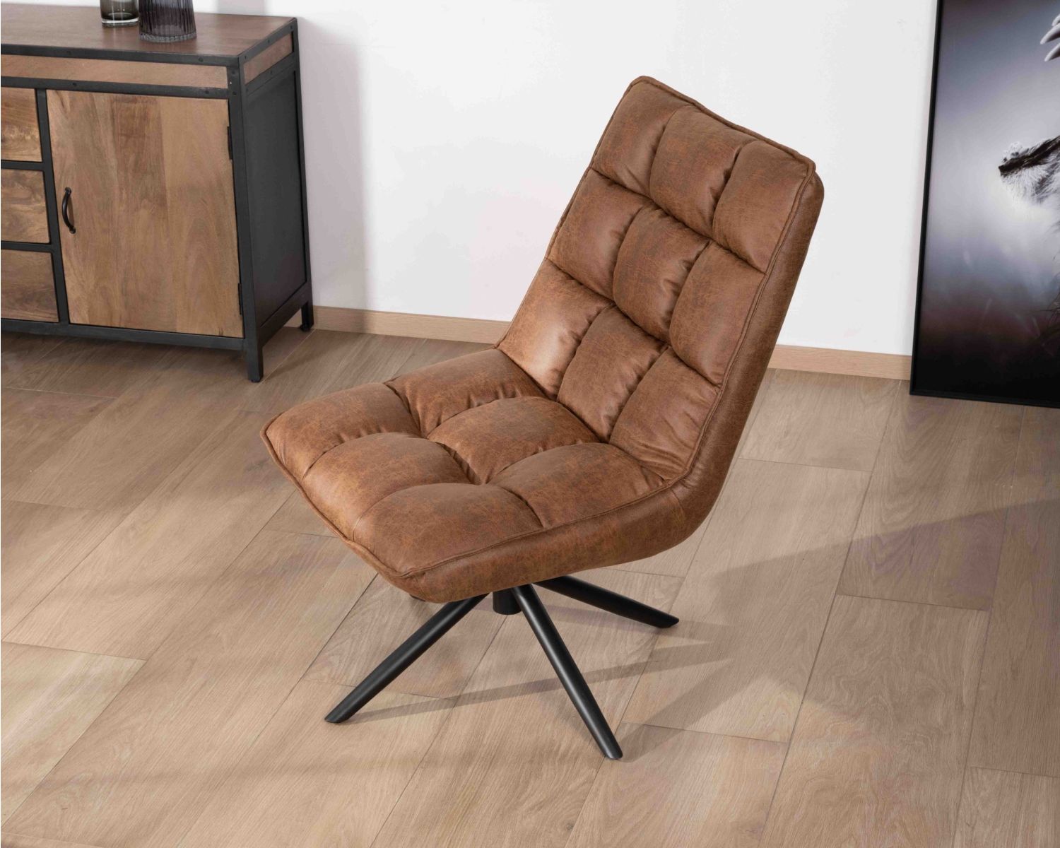 Sillón relax ultracómodo con base giratoria «Grundy» en microfibra color habano