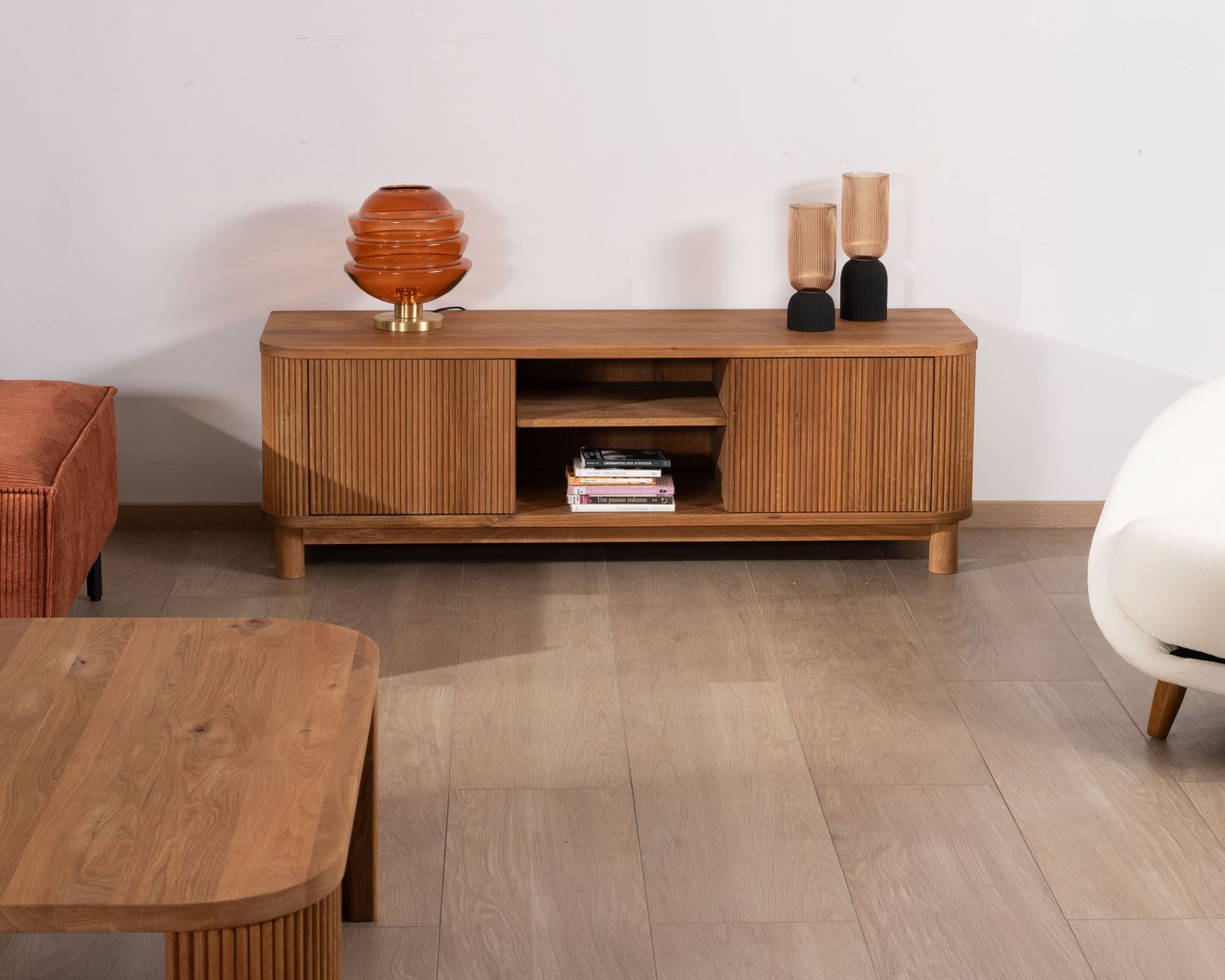 Mueble para la tele de 150 cm con 2 puertas, de roble aceitado, estilo retro «Winton»