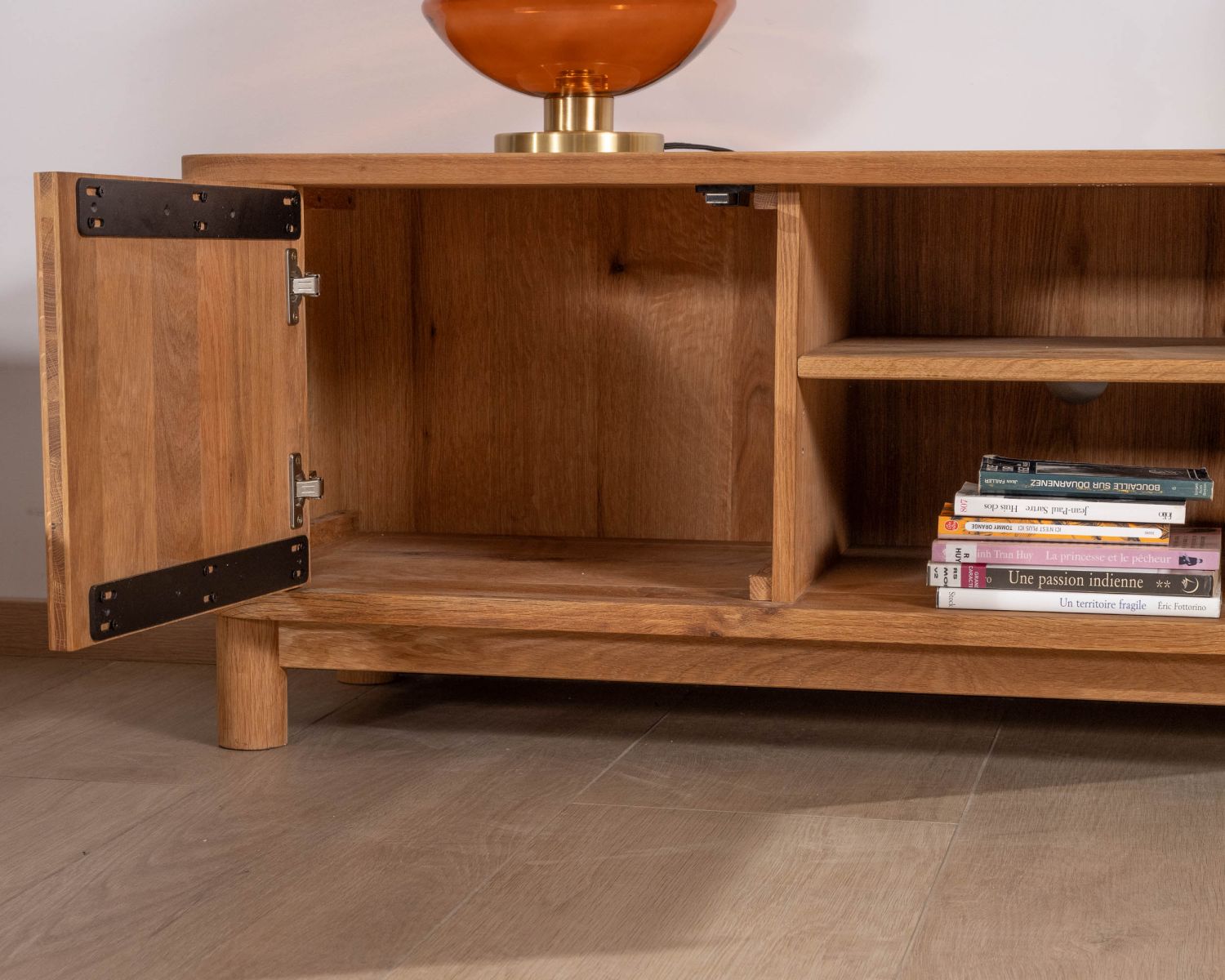 Mueble para la tele de 150 cm con 2 puertas, de roble aceitado, estilo retro «Winton»