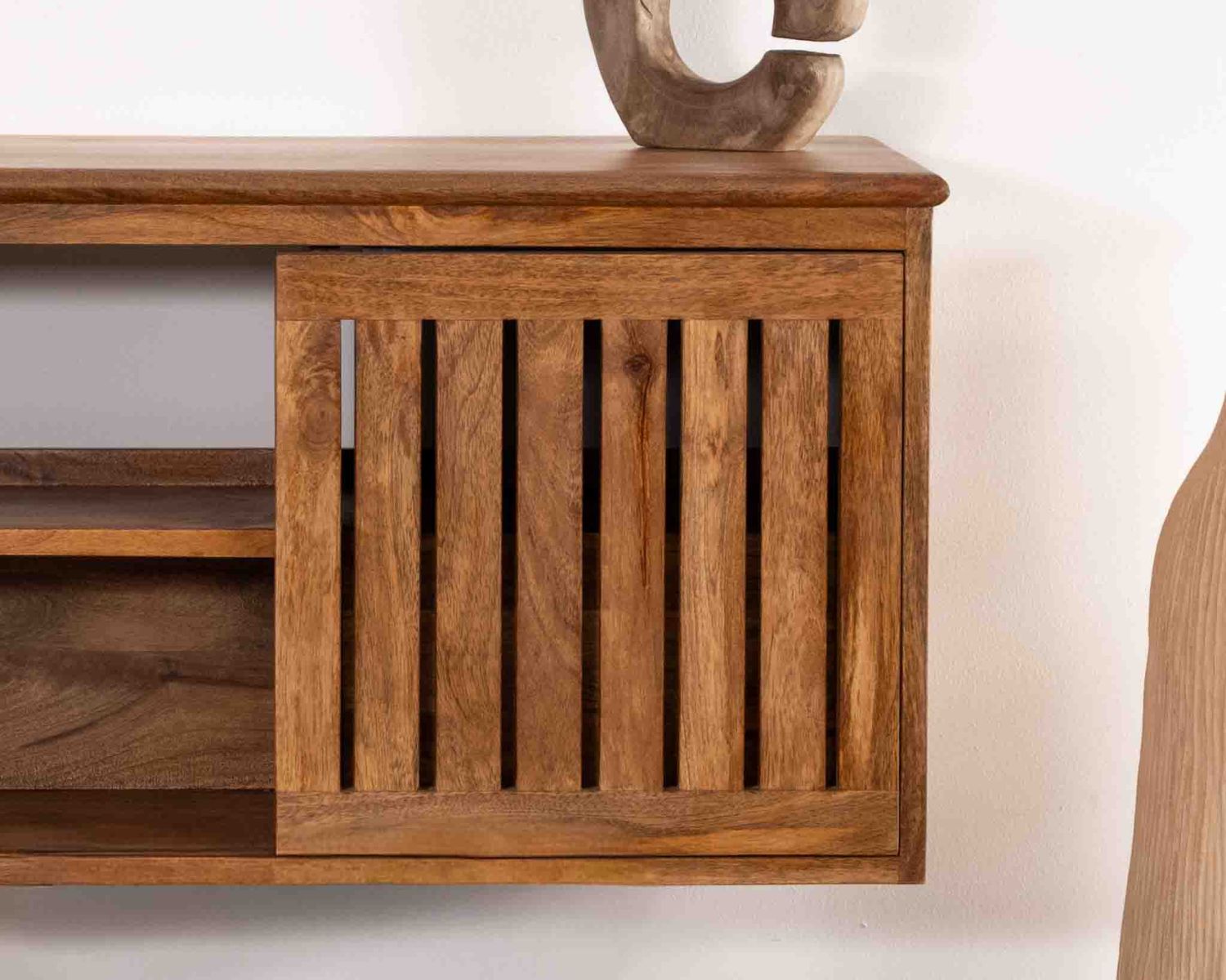 Mueble bajo lavabo suspendido de 90 cm «Bulle» en madera de mango oscuro