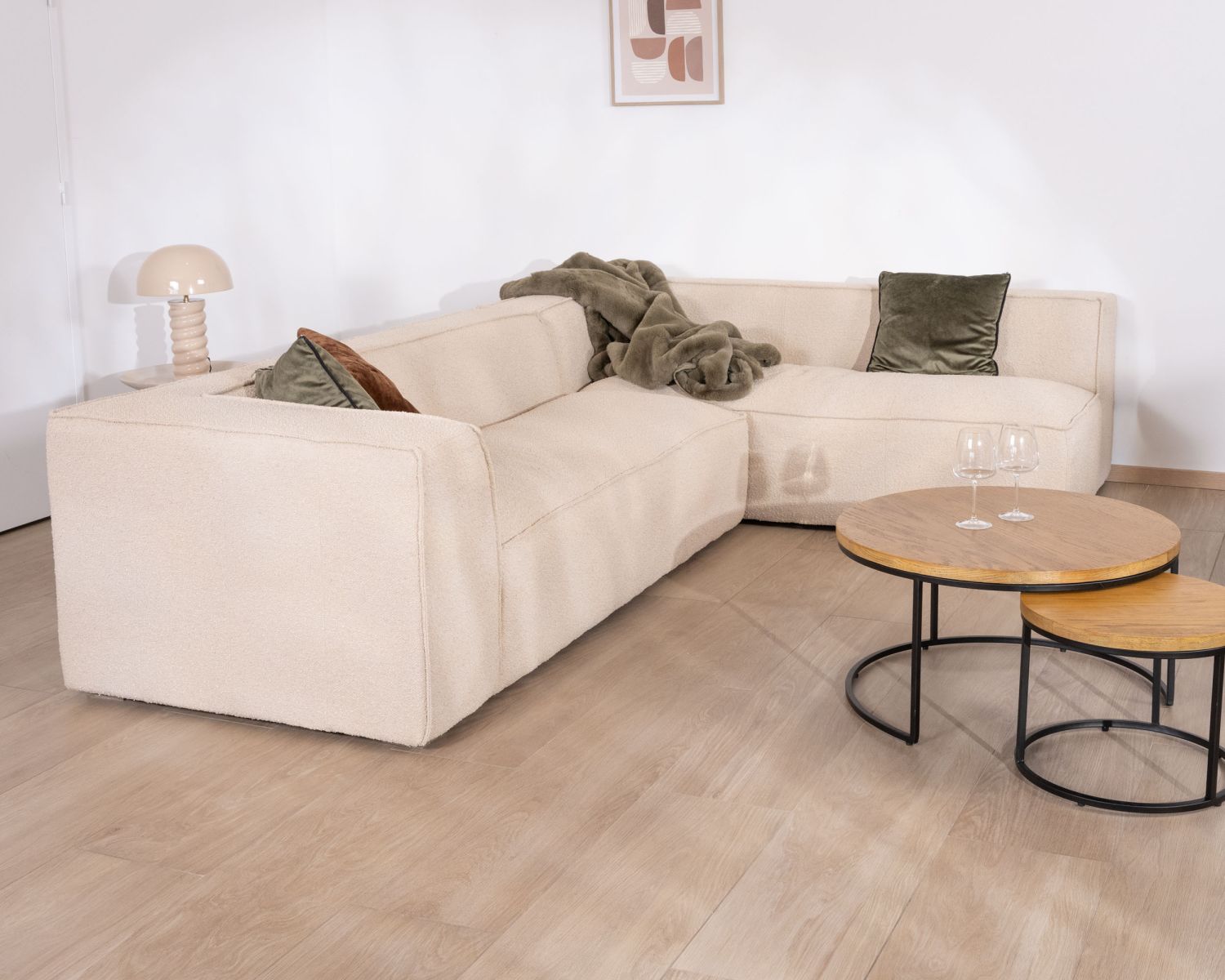 Sofá modular en esquina de tejido bouclé beige «Alcázar»