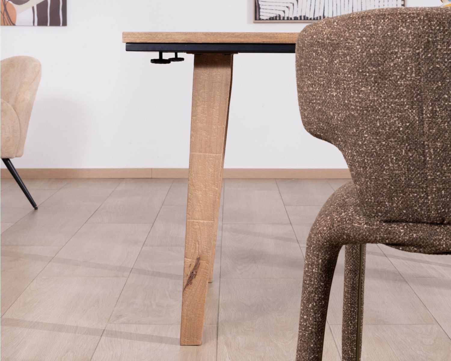 Mesa de comedor extensible de 200 a 280 cm, de madera maciza de mango «Santo», de estilo minimalista