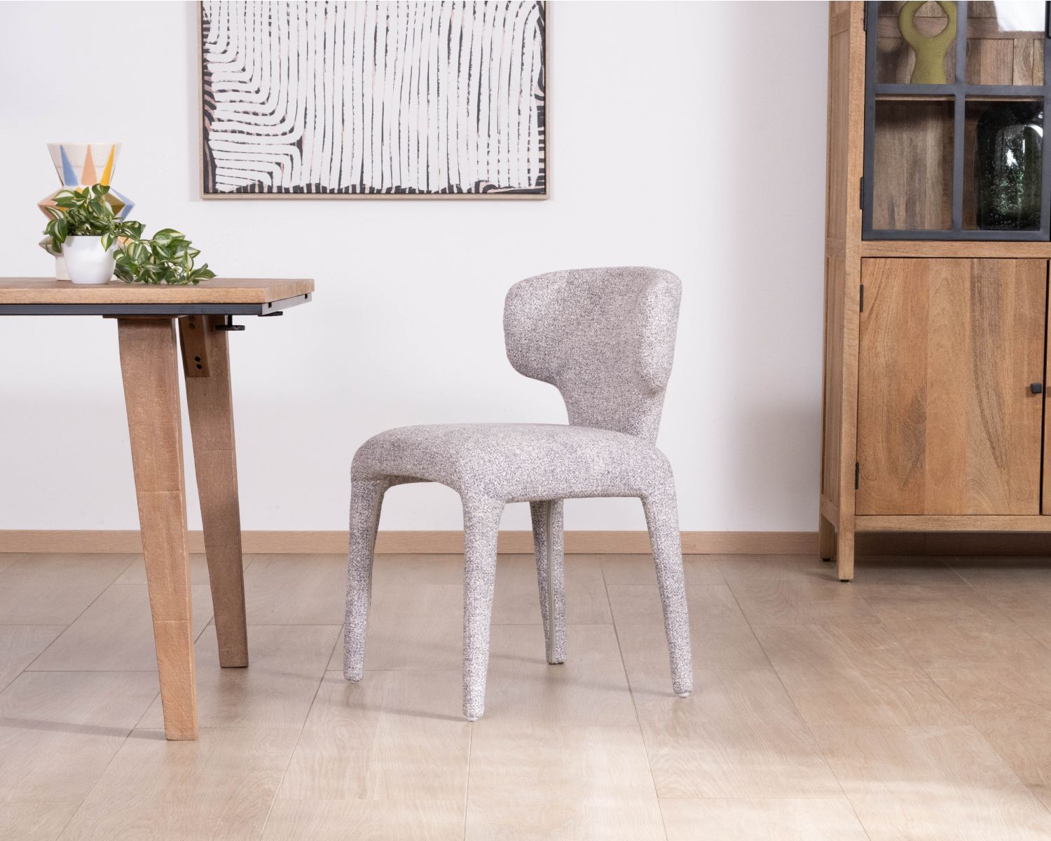 Lote de 2 sillas de comedor contemporáneas «Milano» en tejido jaspeado gris claro con tapizado integral