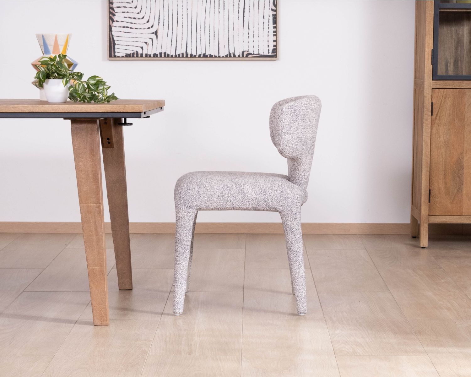 Lote de 2 sillas de comedor contemporáneas «Milano» en tejido jaspeado gris claro con tapizado integral