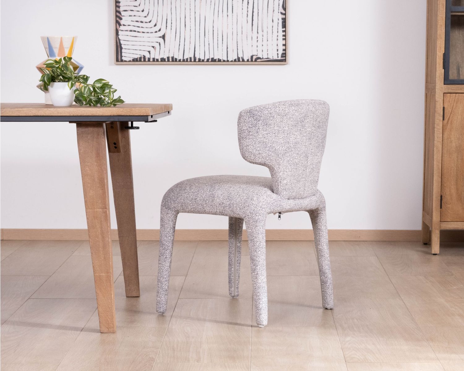 Lote de 2 sillas de comedor contemporáneas «Milano» en tejido jaspeado gris claro con tapizado integral