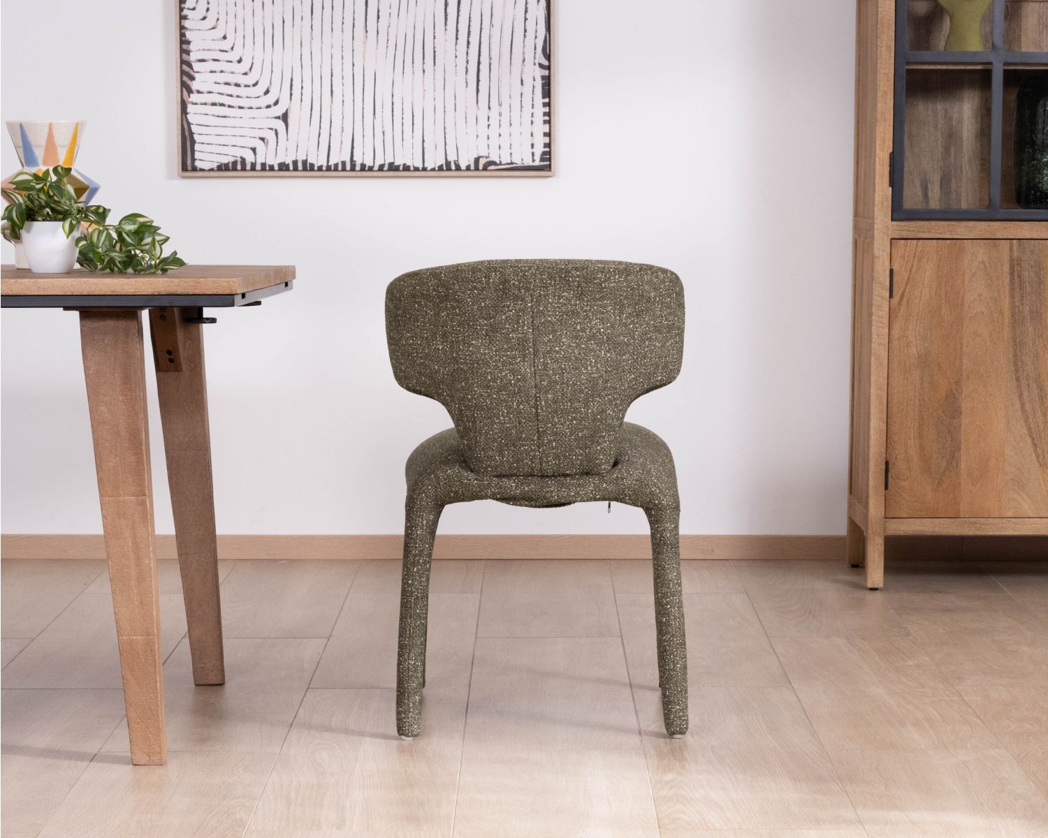 Lote de 2 sillas de comedor con tapizado integral de estilo de diseño «Milano» en tejido jaspeado verde caqui