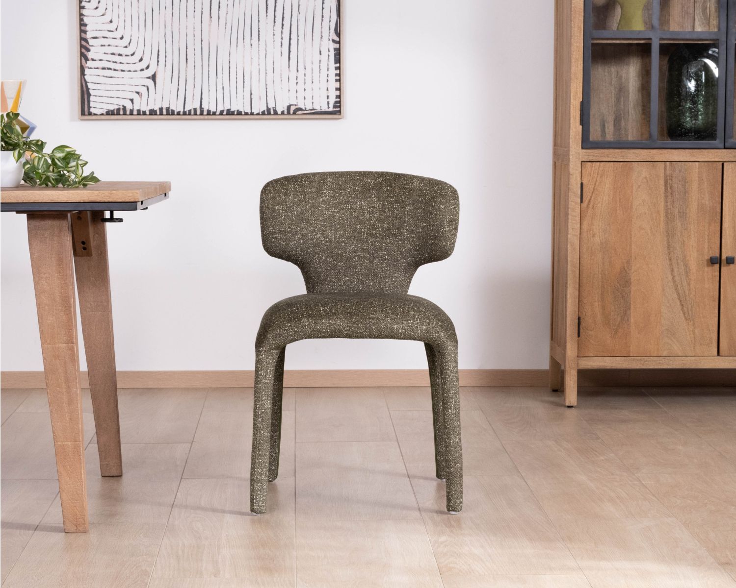 Lote de 2 sillas de comedor con tapizado integral de estilo de diseño «Milano» en tejido jaspeado verde caqui