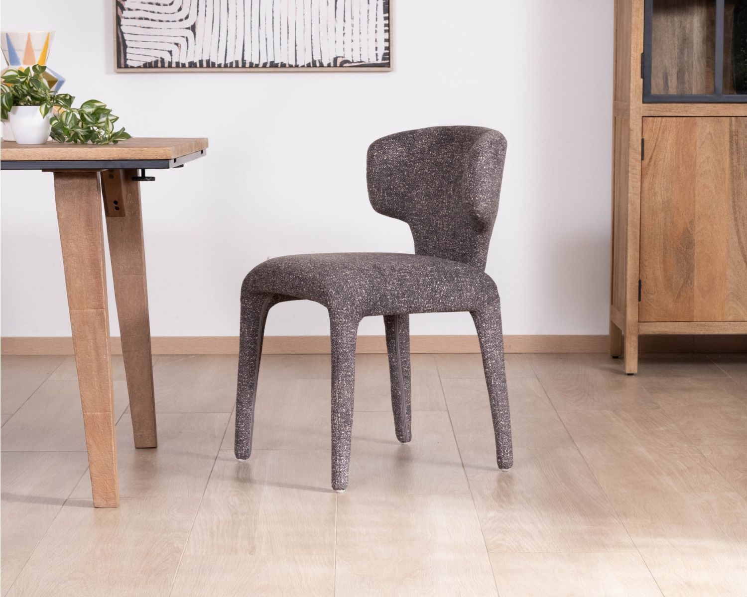 Lote de 2 sillas de tela jaspeada en gris oscuro «Milano», con tapizado integral de estilo de diseño