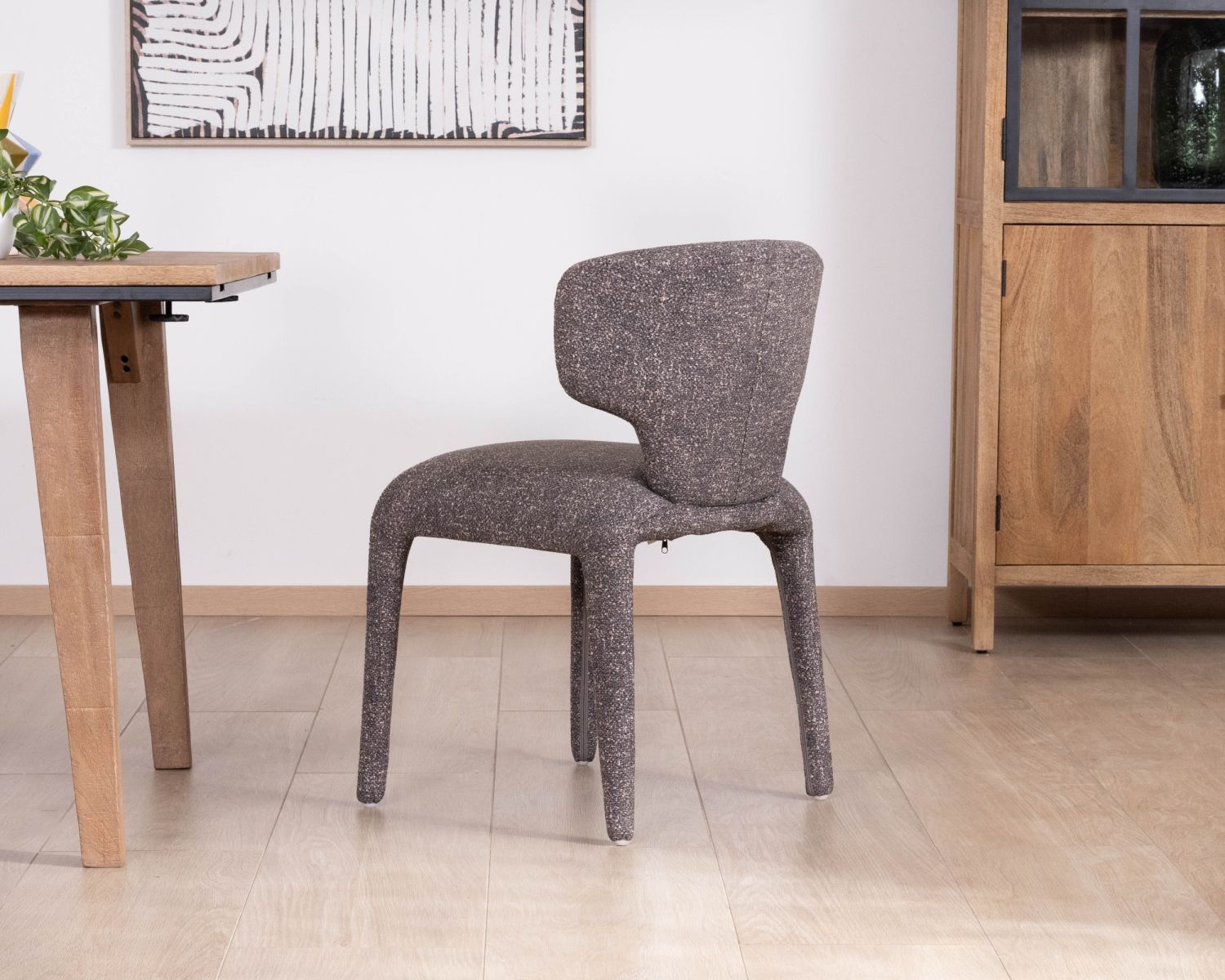 Lote de 2 sillas de tela jaspeada en gris oscuro «Milano», con tapizado integral de estilo de diseño