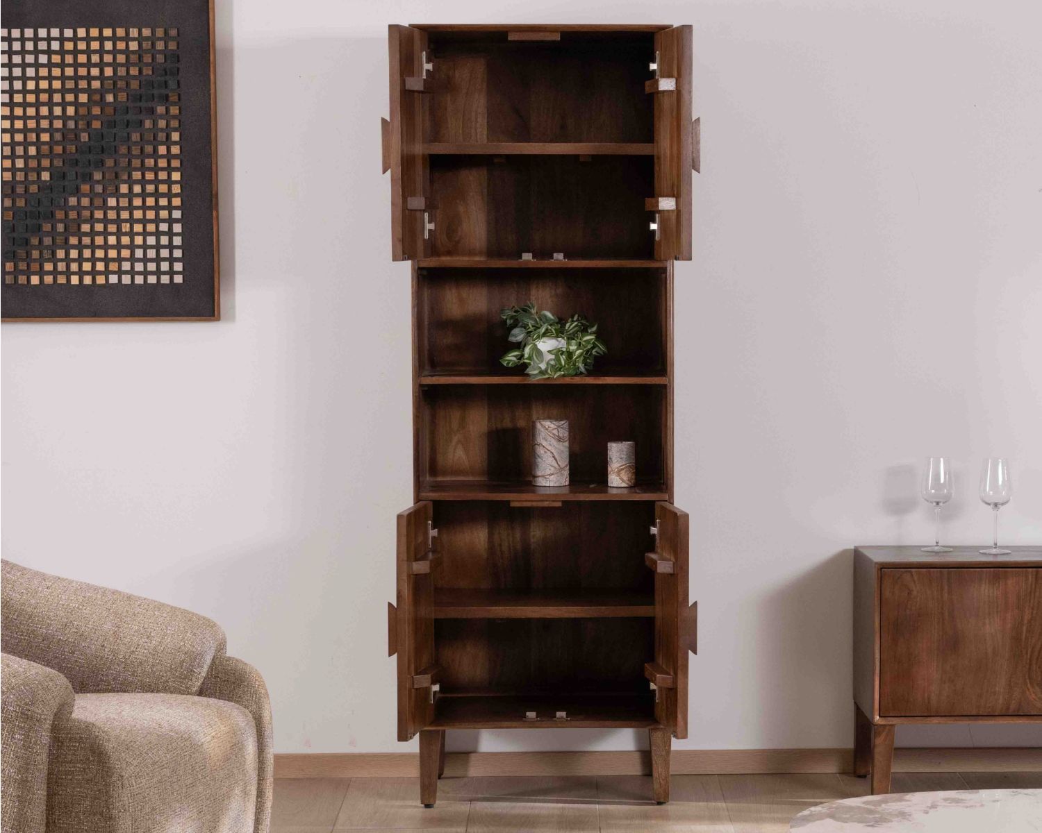 Estantería retro de madera maciza de mango oscuro, 60 cm, «Kaldo», estilo mid-century