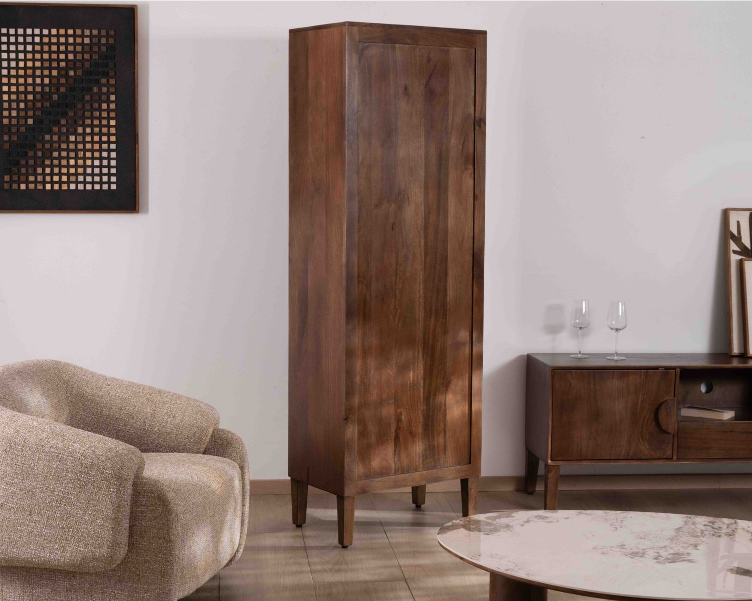Estantería retro de madera maciza de mango oscuro, 60 cm, «Kaldo», estilo mid-century