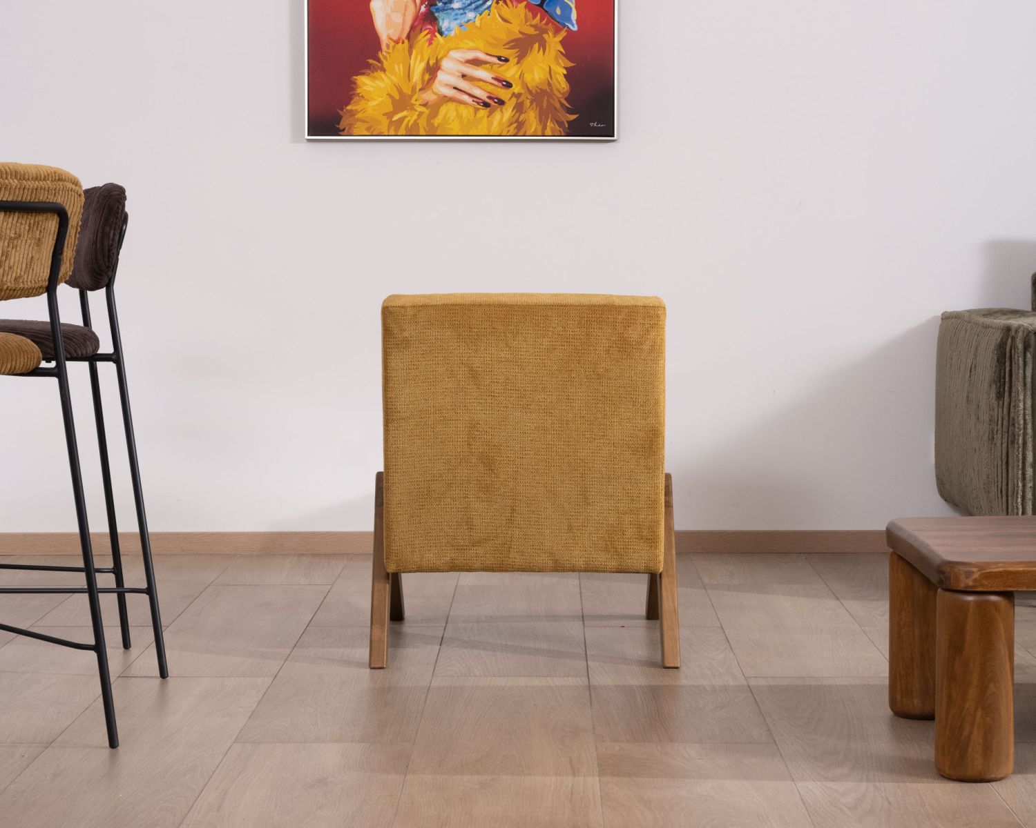 Sillón de estilo vintage con patas en forma de boomerang «Tolga», color amarillo mostaza