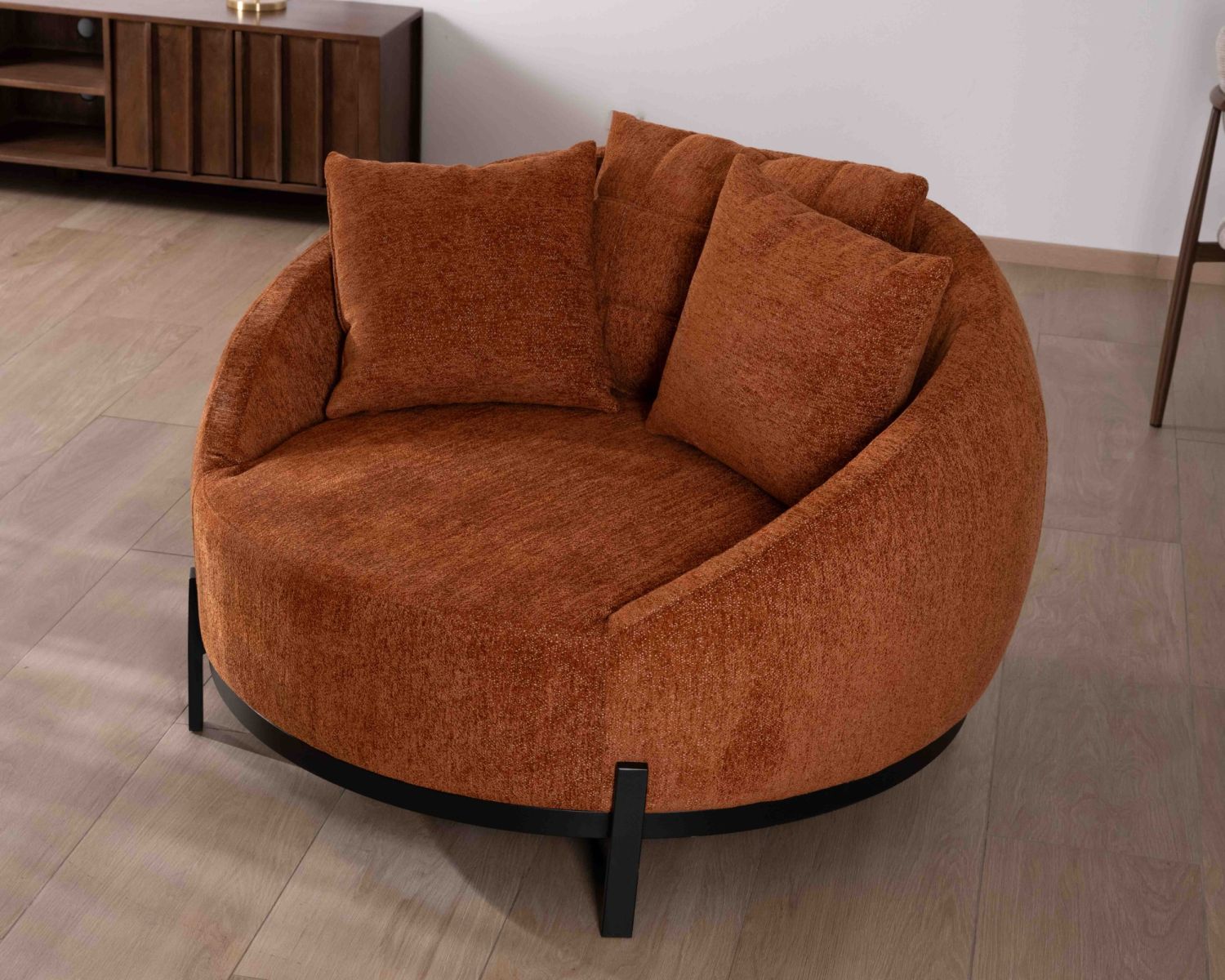 Sillón XL de 120 cm, ultracómodo, con cojines a juego «Sweet Culture» de tejido rizado en color terracota