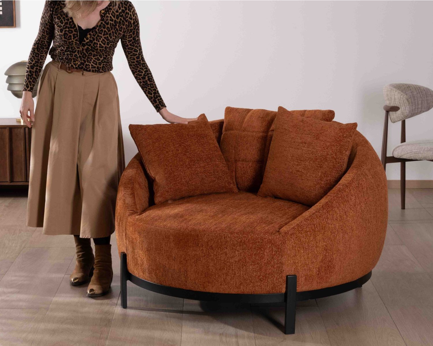 Sillón XL de 120 cm, ultracómodo, con cojines a juego «Sweet Culture» de tejido rizado en color terracota