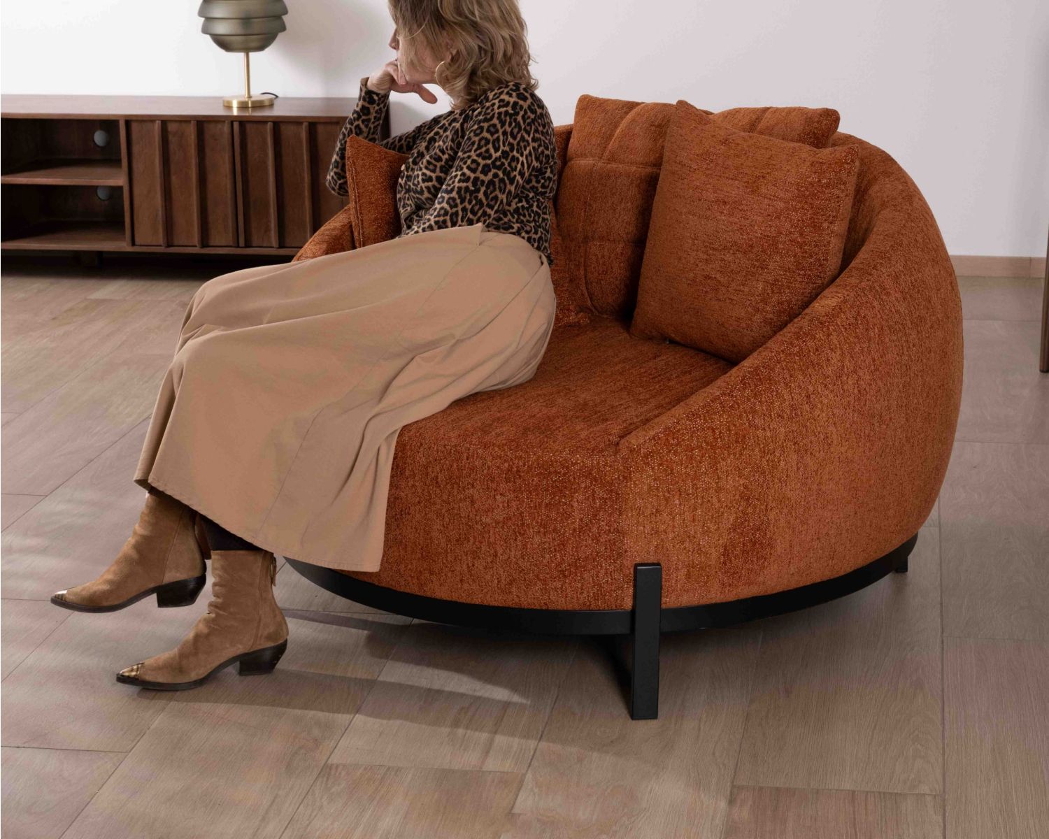 Sillón XL de 120 cm, ultracómodo, con cojines a juego «Sweet Culture» de tejido rizado en color terracota