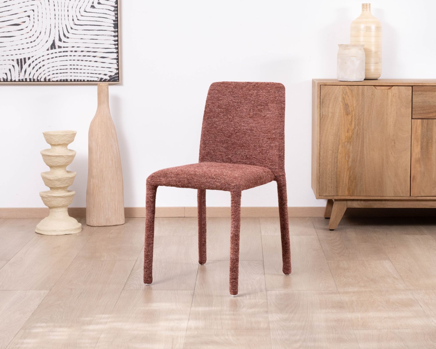 Lote de 4 sillas de comedor apilables con tapizado integral «Otto» en tejido de trama roja
