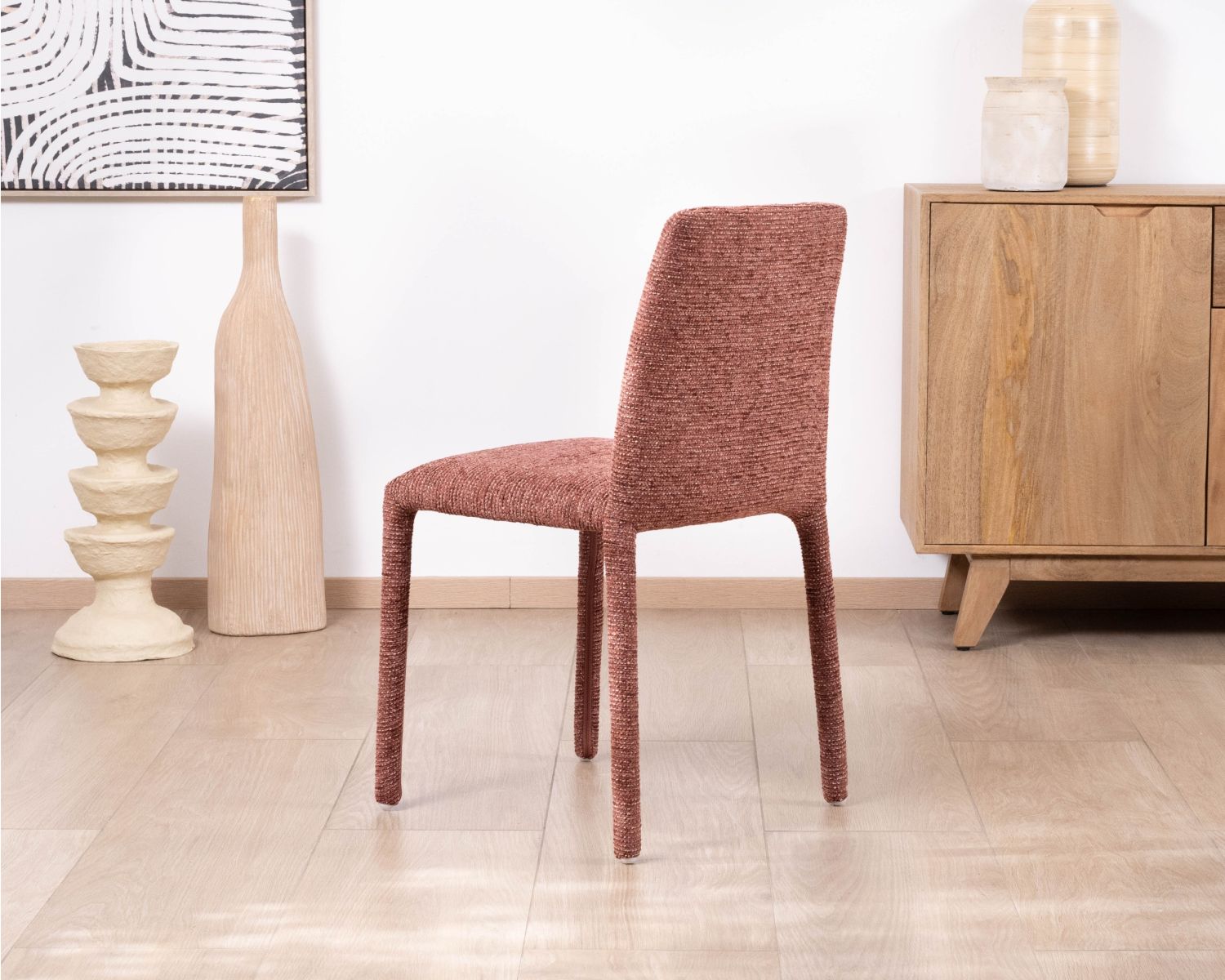 Lote de 4 sillas de comedor apilables con tapizado integral «Otto» en tejido de trama roja