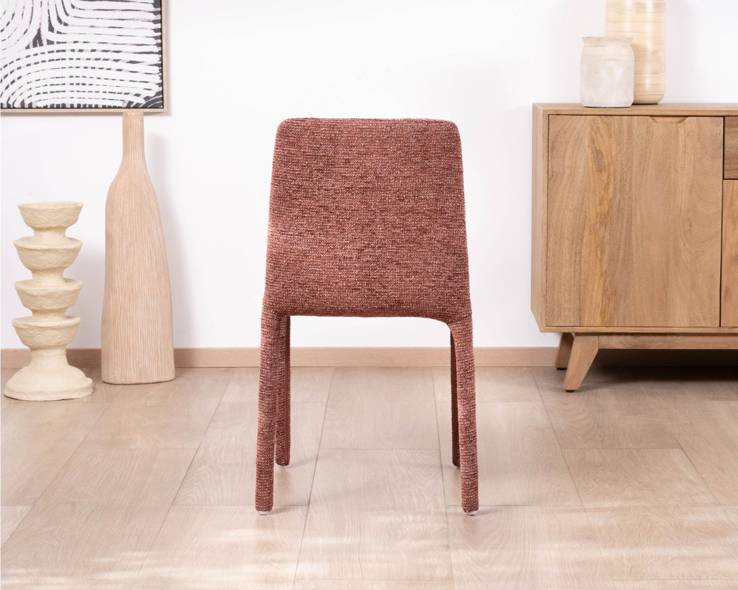Lote de 4 sillas de comedor apilables con tapizado integral «Otto» en tejido de trama roja