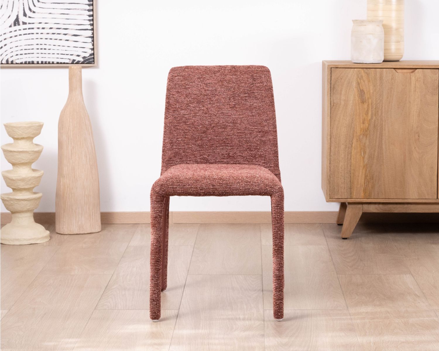 Lote de 4 sillas de comedor apilables con tapizado integral «Otto» en tejido de trama roja